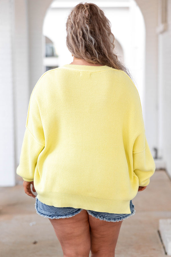 Chic Soul plus size clothing, yellow knit sweater with bubble sleeves