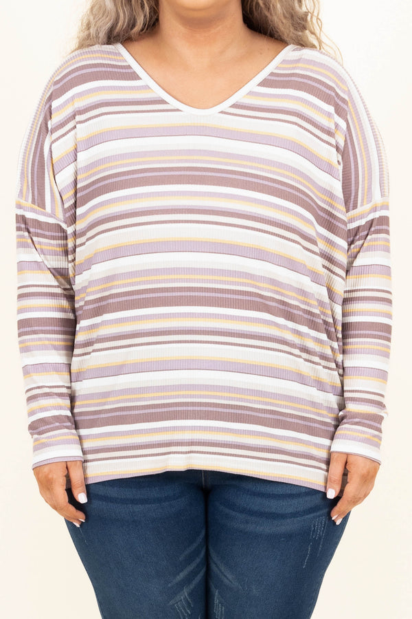 Chic Soul plus size clothing, taro multi stripped long sleeve casual top
