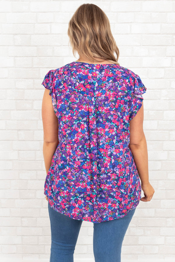 Chic Soul plus size clothing, multicolor floral top with flutter sleeves