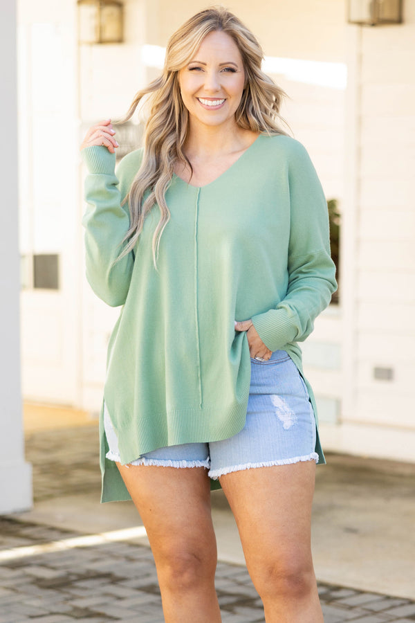 Chic Soul plus size clothing, light jade knit flowy sweater