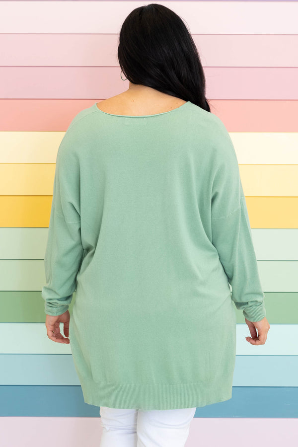 Chic Soul plus size clothing, light jade knit flowy sweater