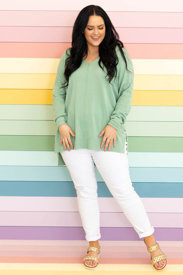 Chic Soul plus size clothing, light jade knit flowy sweater