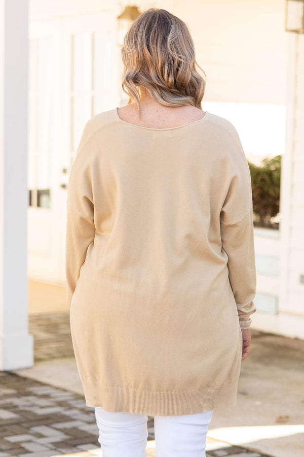 Chic Soul plus size clothing, taupe v neck sweater