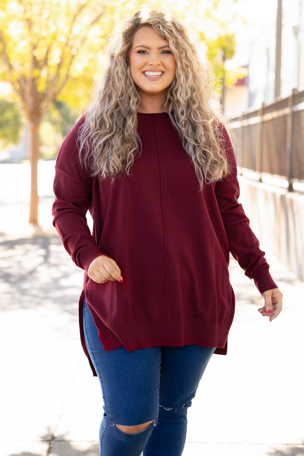 Chic Soul plus size clothing, burgundy v neck sweater