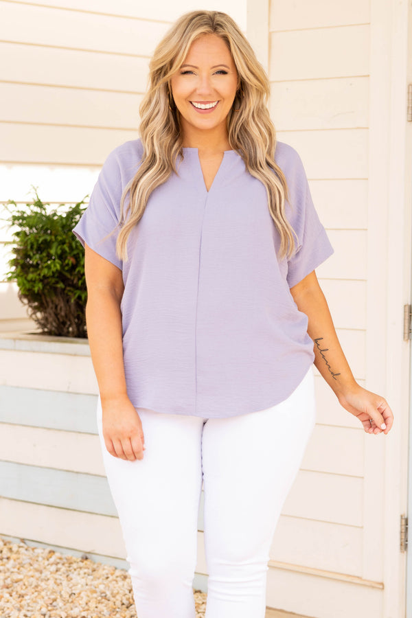 Chic Soul plus size clothing, lavender solid short sleeve casual top 