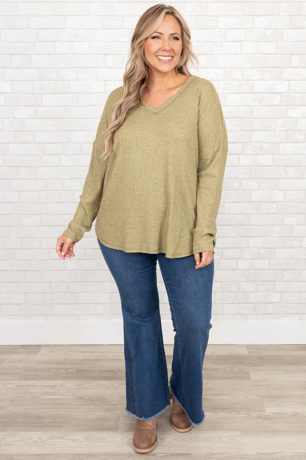 Chic Soul plus size clothing, green v neck long sleeve top
