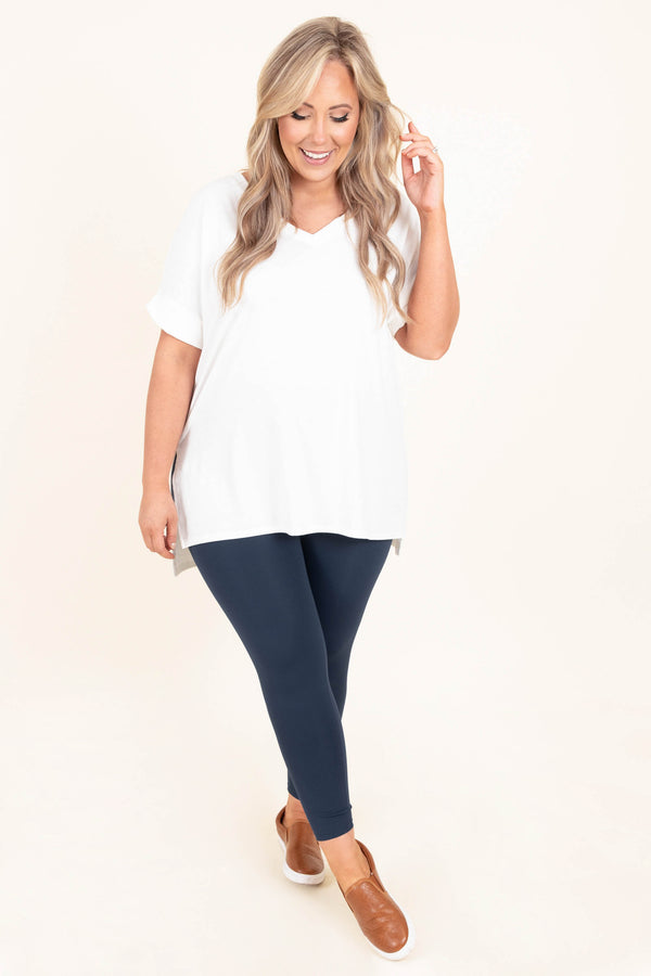 Chic Soul plus size clothing, navy solid high waisted leggings