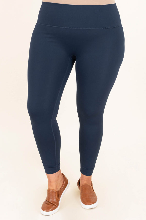 Chic Soul plus size clothing, navy solid high waisted leggings