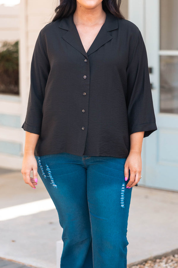Chic Soul plus size clothing, black flowy button down top