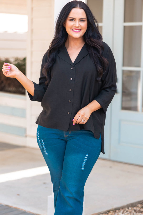 Chic Soul plus size clothing, black flowy button down top