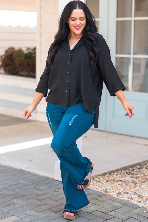 Chic Soul plus size clothing, black flowy button down top