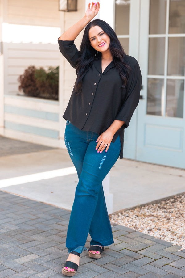 Chic Soul plus size clothing, black flowy button down top