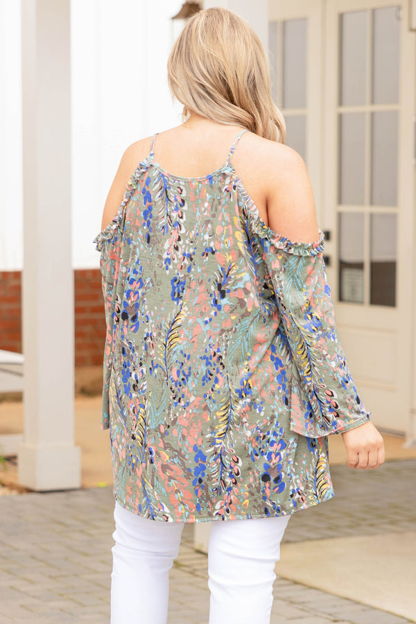 Chic Soul plus size clothing, halter style key hole floral long bell sleeve top