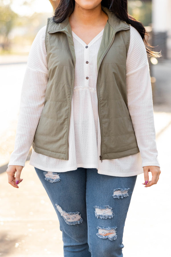 Chic Soul plus size clothing, olive puffer vest