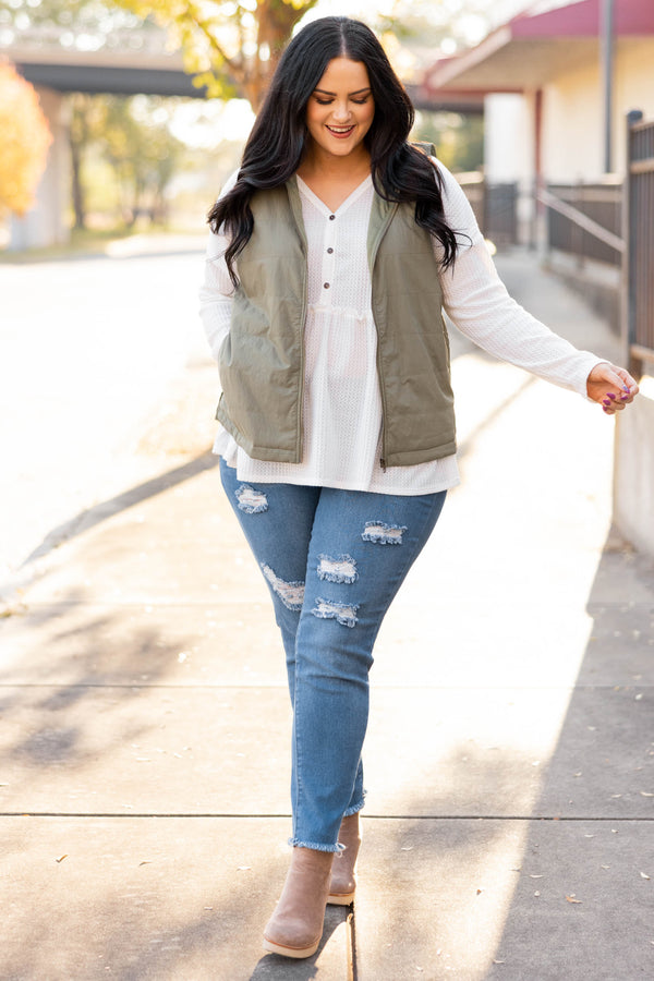 Chic Soul plus size clothing, olive puffer vest