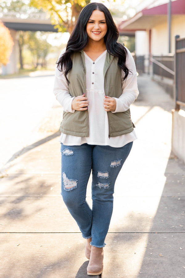 Chic Soul plus size clothing, olive puffer vest