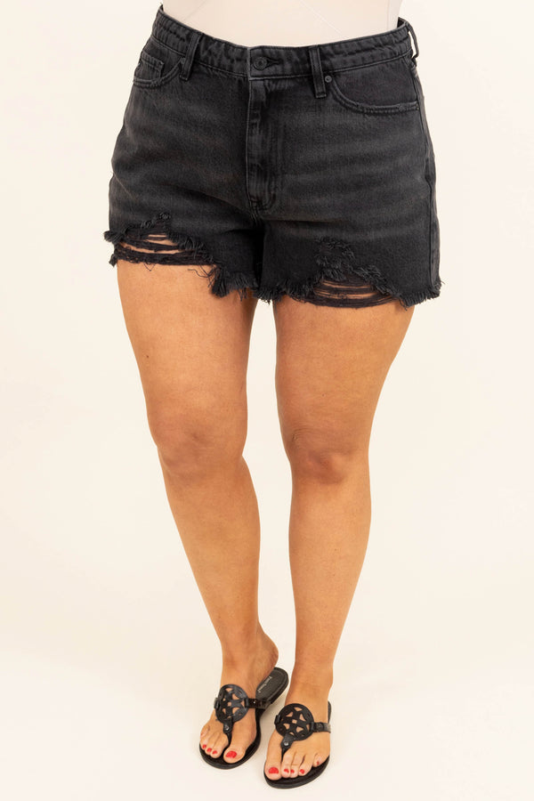 Chic Soul plus size clothing, dark gray distressed shorts