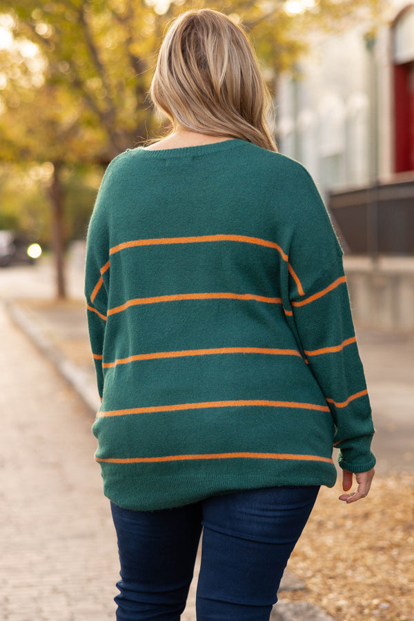 Chic Soul plus size clothing, olive and rust striped sweater