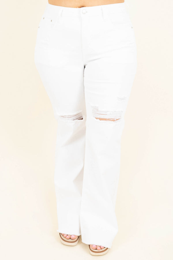 Chic Soul plus size clothing, white distressed flare jeans