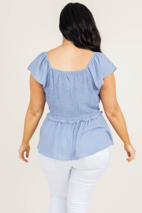 Chic Soul plus size clothing, solid blue short sleeve casual top