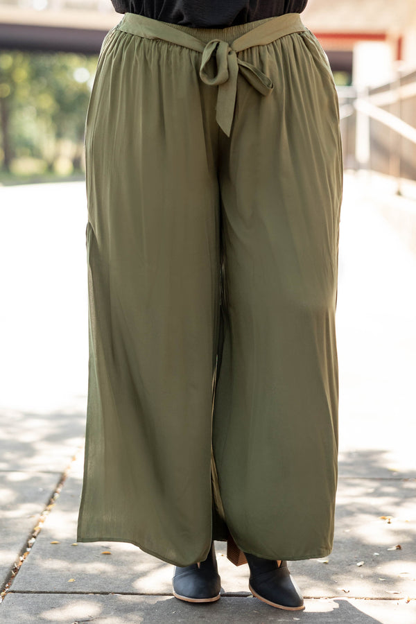 Chic Soul plus size clothing, olive solid flowy pants