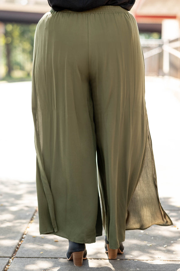 Chic Soul plus size clothing, olive solid flowy pants