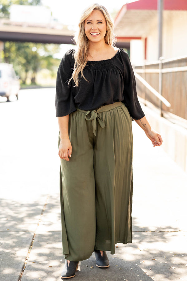 Chic Soul plus size clothing, olive solid flowy pants