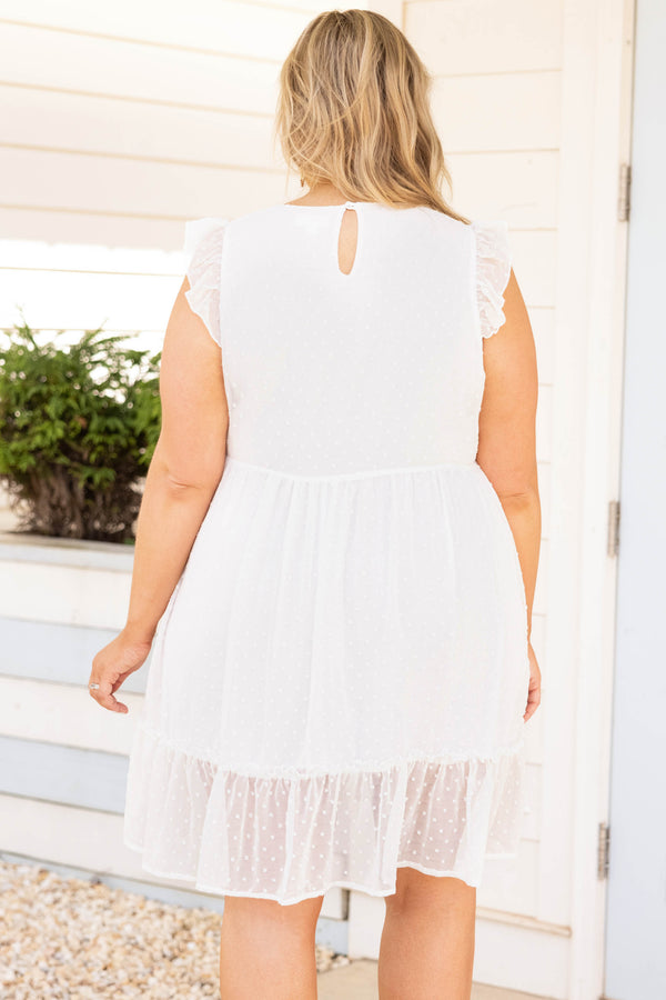 Chic Soul plus size clothing, white swiss dot style short flutter sleeve babydoll dress
