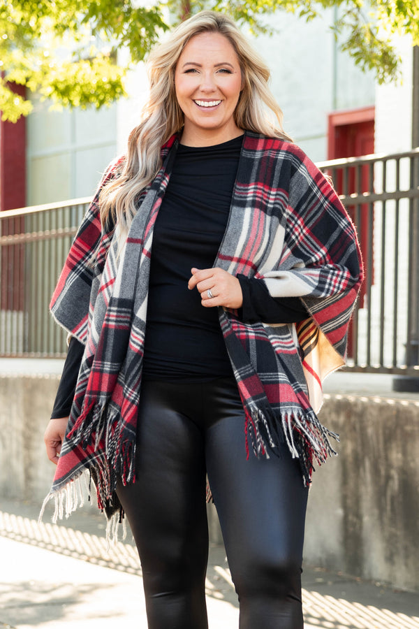 Chic Soul plus size clothing, red white and black poncho 