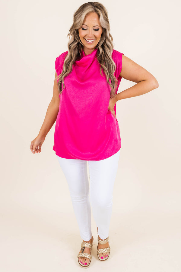 Chic Soul plus size clothing, hot pink cowl neck blouse
