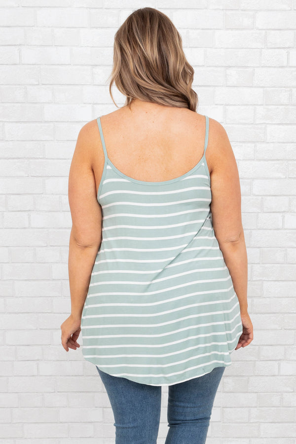 Chic Soul plus size clothing, dusty green striped flowy tank