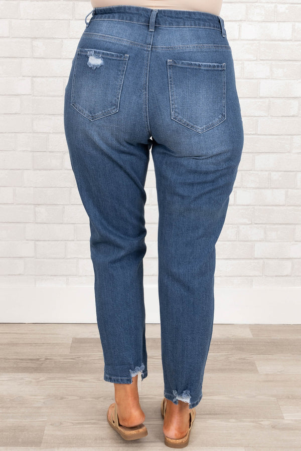 Chic Soul plus size clothing, medium wash distressed mom jeans