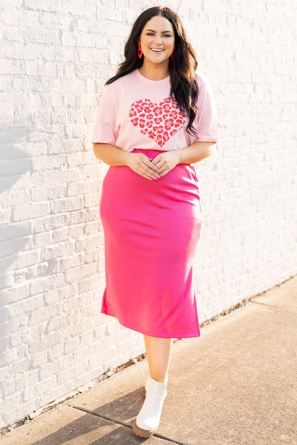 Chic Soul plus size clothing, fuschia midi skirt