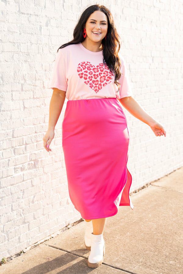 Chic Soul plus size clothing, fuschia midi skirt