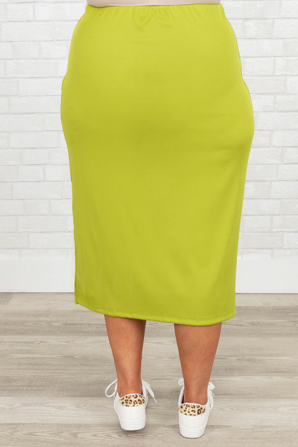 Chic Soul plus size clothing, lime color midi skirt with side split