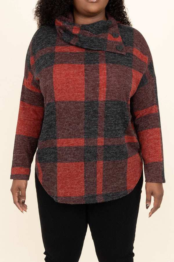 Chic Soul plus size clothing, red and black plaid sweater
