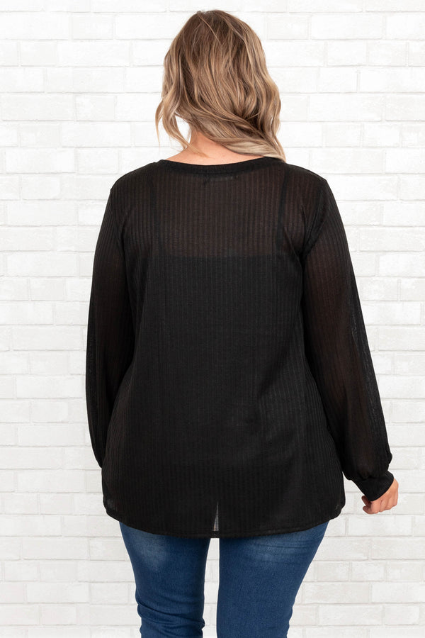 Chic Soul plus size clothing, black long sleeves baby doll style top