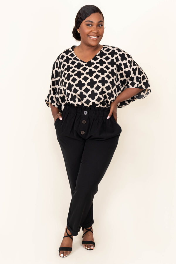 Chic Soul plus size clothing, black and taupe dressy top