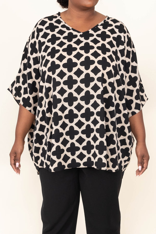 Chic Soul plus size clothing, black and taupe dressy top