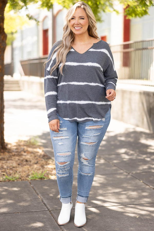 Chic Soul plus size clothing, medium wash distressed skinny jeans