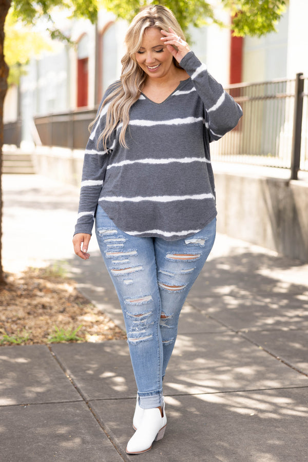 Chic Soul plus size clothing, medium wash distressed skinny jeans