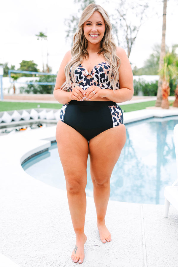 Chic Soul plus size clothing, leopard pattern swim top