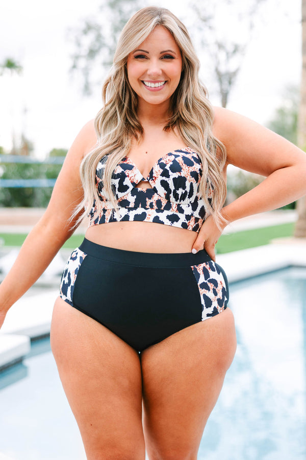 Chic Soul plus size clothing, leopard pattern swim top