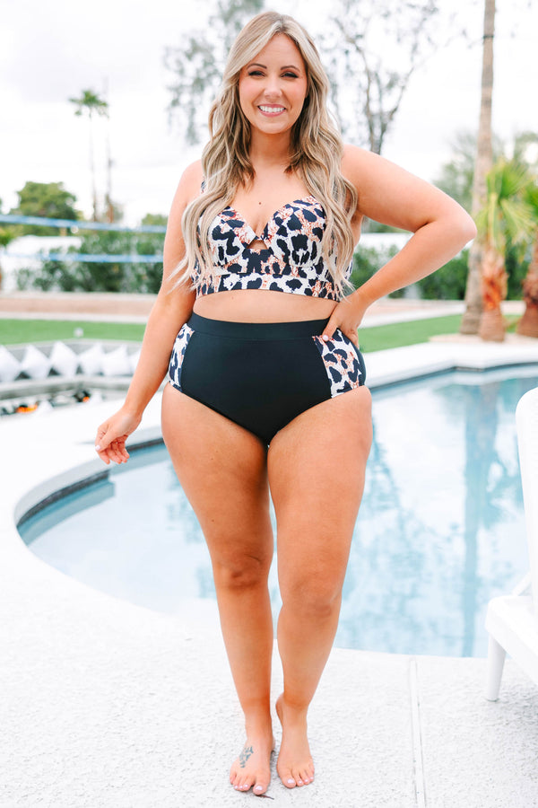Chic Soul plus size clothing, leopard pattern swim top